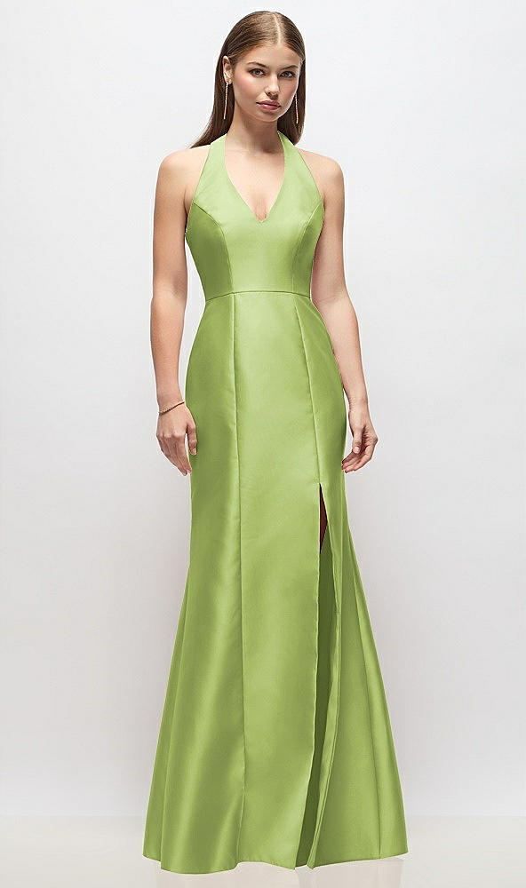 Front View - Mojito V-Neck Halter Satin Trumpet Gown