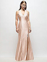 Front View Thumbnail - Cameo V-Neck Halter Satin Trumpet Gown