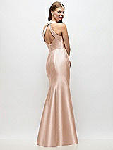 Rear View Thumbnail - Cameo V-Neck Halter Satin Trumpet Gown