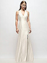 Front View Thumbnail - Ivory V-Neck Halter Satin Trumpet Gown
