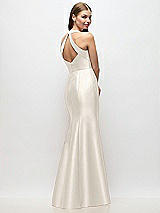Rear View Thumbnail - Ivory V-Neck Halter Satin Trumpet Gown