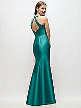 Rear View Thumbnail - Jade V-Neck Halter Satin Trumpet Gown