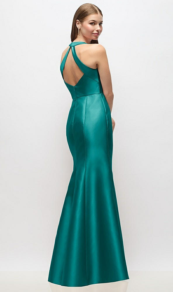 Back View - Jade V-Neck Halter Satin Trumpet Gown