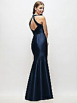 Rear View Thumbnail - Midnight Navy V-Neck Halter Satin Trumpet Gown