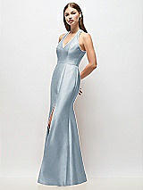 Side View Thumbnail - Mist V-Neck Halter Satin Trumpet Gown