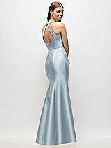 Rear View Thumbnail - Mist V-Neck Halter Satin Trumpet Gown