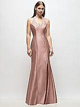 Front View Thumbnail - Neu Nude V-Neck Halter Satin Trumpet Gown
