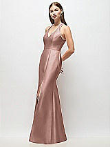 Side View Thumbnail - Neu Nude V-Neck Halter Satin Trumpet Gown