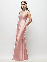 Side View Thumbnail - Rose V-Neck Halter Satin Trumpet Gown