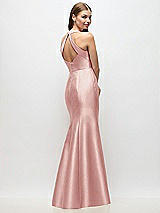 Rear View Thumbnail - Rose V-Neck Halter Satin Trumpet Gown