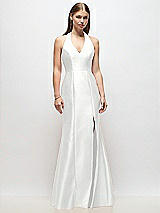Front View Thumbnail - White V-Neck Halter Satin Trumpet Gown