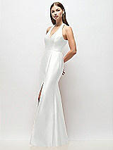 Side View Thumbnail - White V-Neck Halter Satin Trumpet Gown