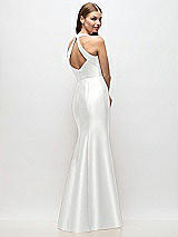 Rear View Thumbnail - White V-Neck Halter Satin Trumpet Gown