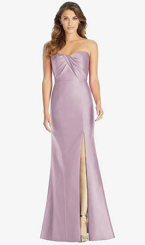 Front View - Suede Rose Strapless Draped Bodice Trumpet Gown