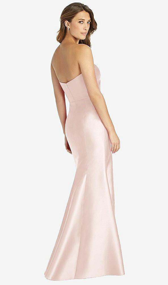 Back View - Blush Strapless Draped Bodice Trumpet Gown