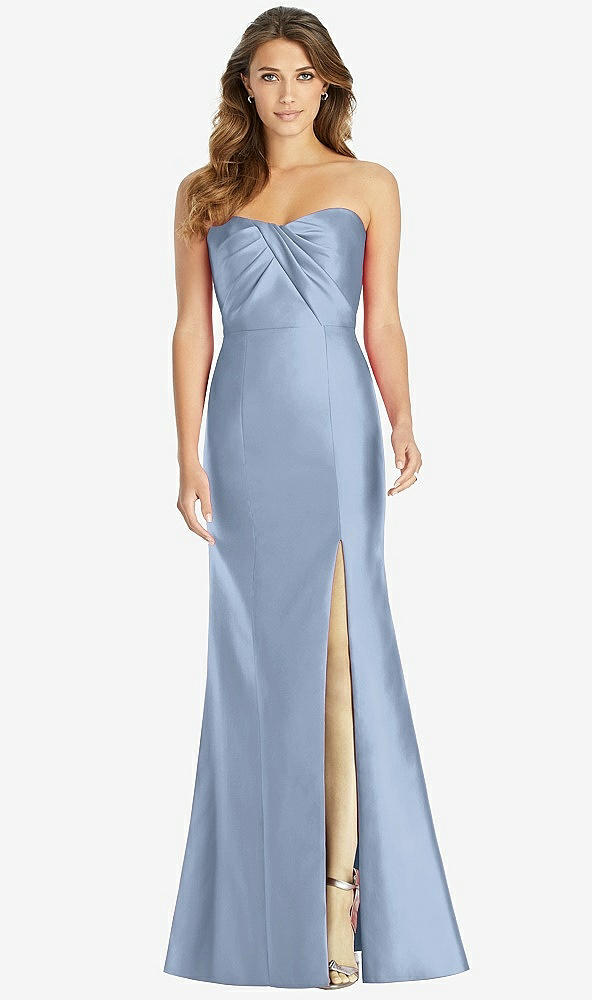 Front View - Cloudy Strapless Draped Bodice Trumpet Gown