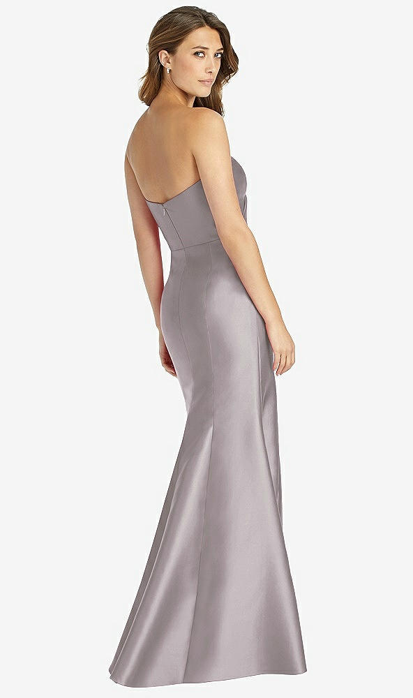 Back View - Cashmere Gray Strapless Draped Bodice Trumpet Gown
