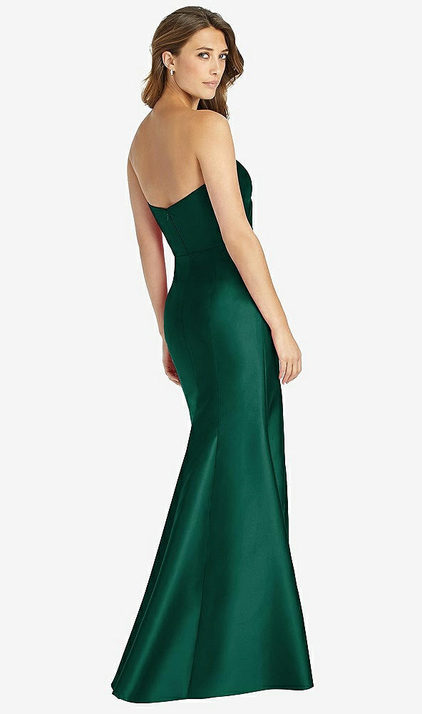 Back View - Hunter Green Strapless Draped Bodice Trumpet Gown 