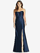 Front View Thumbnail - Midnight Navy Strapless Draped Bodice Trumpet Gown