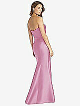 Rear View Thumbnail - Powder Pink Strapless Draped Bodice Trumpet Gown