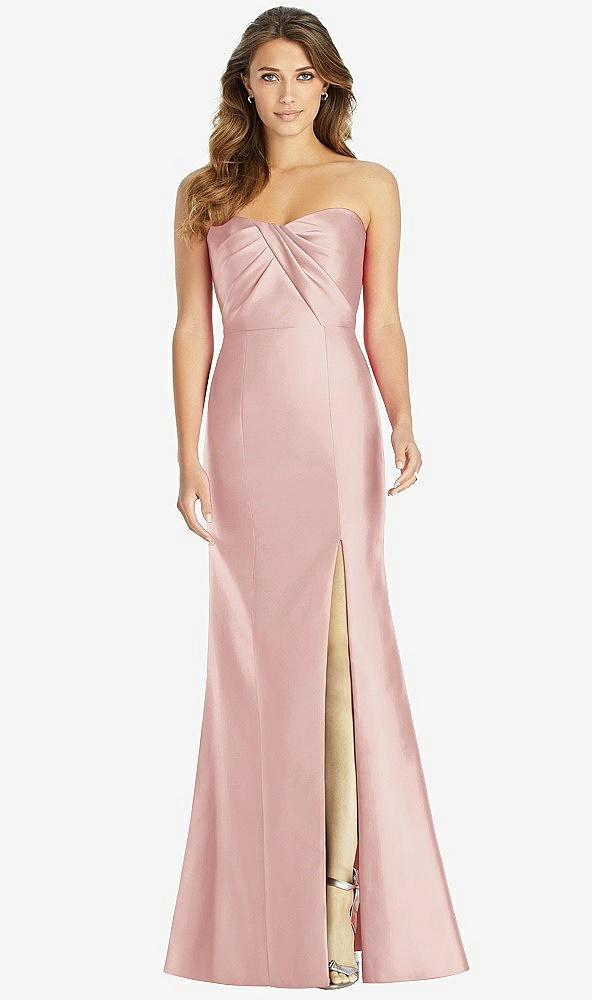 Front View - Rose Strapless Draped Bodice Trumpet Gown