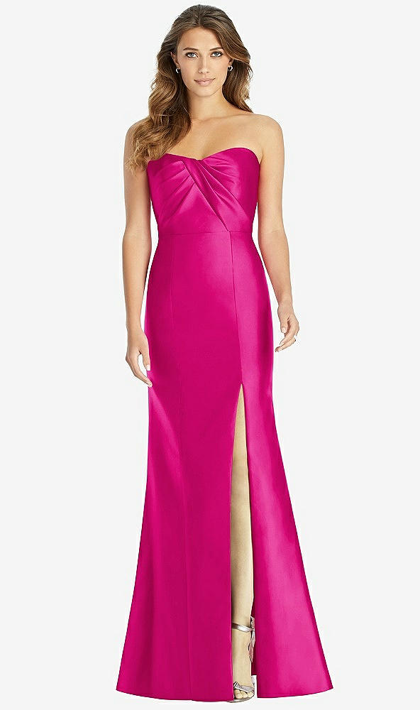 Front View - Think Pink Strapless Draped Bodice Trumpet Gown