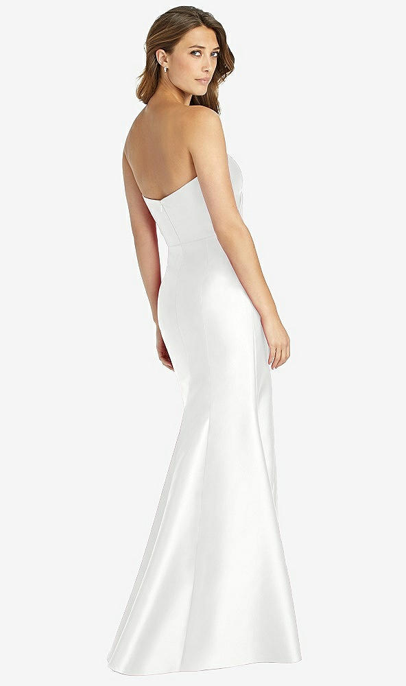 Back View - White Strapless Draped Bodice Trumpet Gown