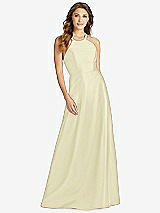 Front View Thumbnail - Butter Yellow Halter Lace-Up A-Line Maxi Dress