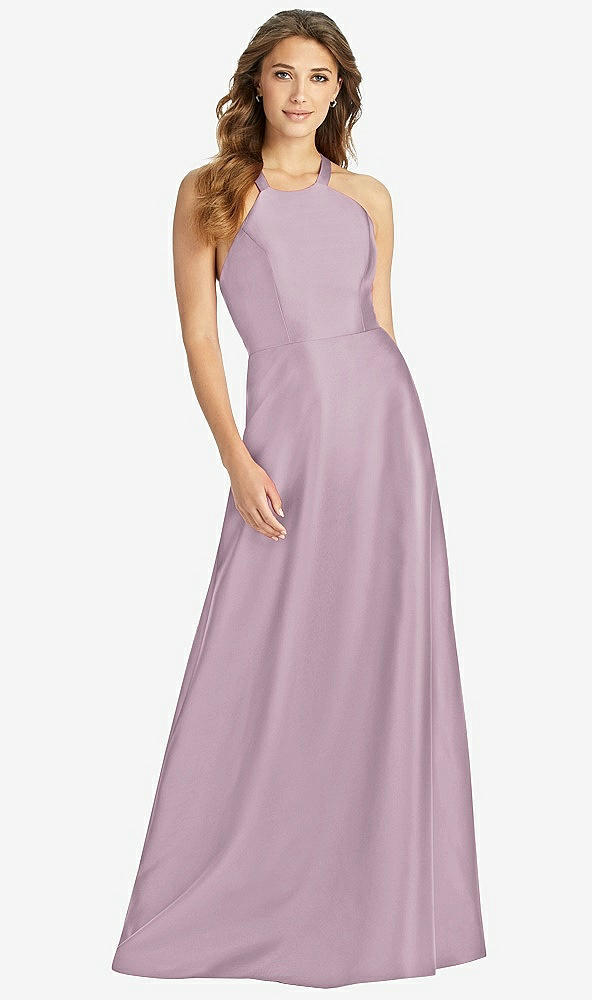 Front View - Suede Rose Halter Lace-Up A-Line Maxi Dress