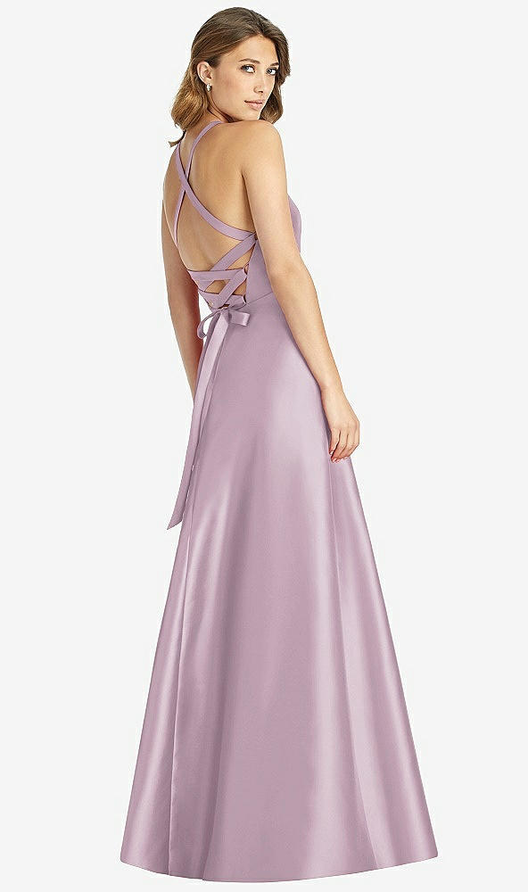 Back View - Suede Rose Halter Lace-Up A-Line Maxi Dress