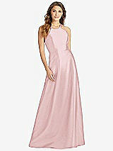 Front View Thumbnail - Ballet Pink Halter Lace-Up A-Line Maxi Dress