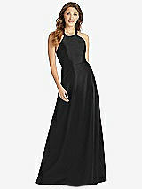 Front View Thumbnail - Black Halter Lace-Up A-Line Maxi Dress