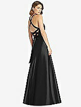 Rear View Thumbnail - Black Halter Lace-Up A-Line Maxi Dress