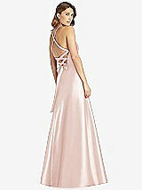 Rear View Thumbnail - Blush Halter Lace-Up A-Line Maxi Dress