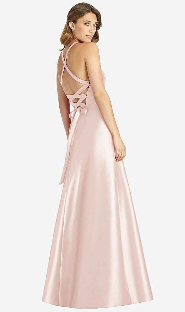 Back View - Blush Halter Lace-Up A-Line Maxi Dress
