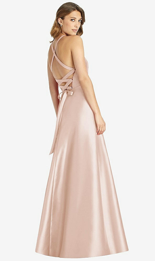 Back View - Cameo Halter Lace-Up A-Line Maxi Dress