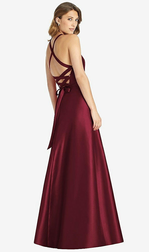 Back View - Cabernet Halter Lace-Up A-Line Maxi Dress