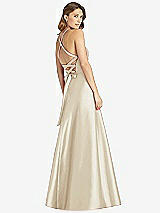 Rear View Thumbnail - Champagne Halter Lace-Up A-Line Maxi Dress
