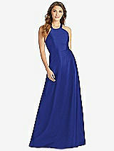 Front View Thumbnail - Cobalt Blue Halter Lace-Up A-Line Maxi Dress