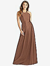 Front View Thumbnail - Cognac Halter Lace-Up A-Line Maxi Dress