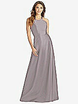 Front View Thumbnail - Cashmere Gray Halter Lace-Up A-Line Maxi Dress