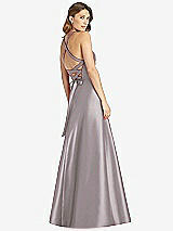 Rear View Thumbnail - Cashmere Gray Halter Lace-Up A-Line Maxi Dress