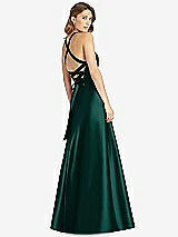 Rear View Thumbnail - Evergreen Halter Lace-Up A-Line Maxi Dress