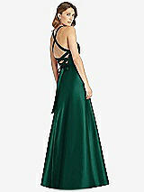 Rear View Thumbnail - Hunter Green Halter Lace-Up A-Line Maxi Dress