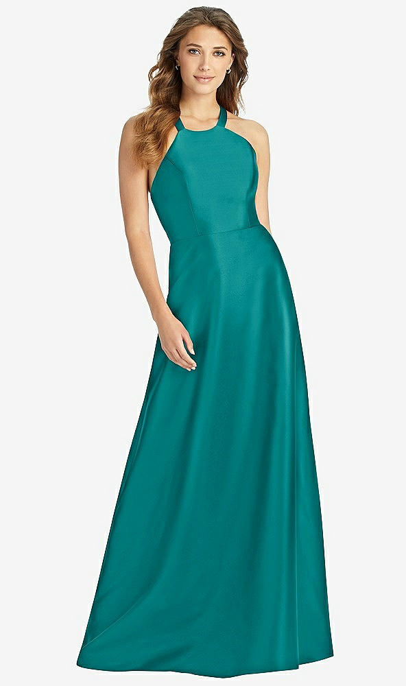 Front View - Jade Halter Lace-Up A-Line Maxi Dress