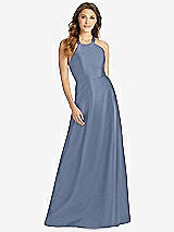 Front View Thumbnail - Larkspur Blue Halter Lace-Up A-Line Maxi Dress