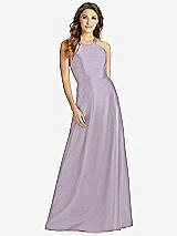 Front View Thumbnail - Lilac Haze Halter Lace-Up A-Line Maxi Dress