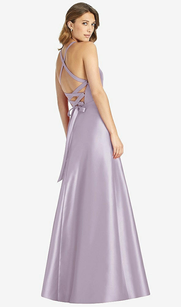 Back View - Lilac Haze Halter Lace-Up A-Line Maxi Dress