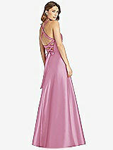 Rear View Thumbnail - Powder Pink Halter Lace-Up A-Line Maxi Dress