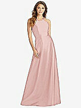 Front View Thumbnail - Rose Halter Lace-Up A-Line Maxi Dress